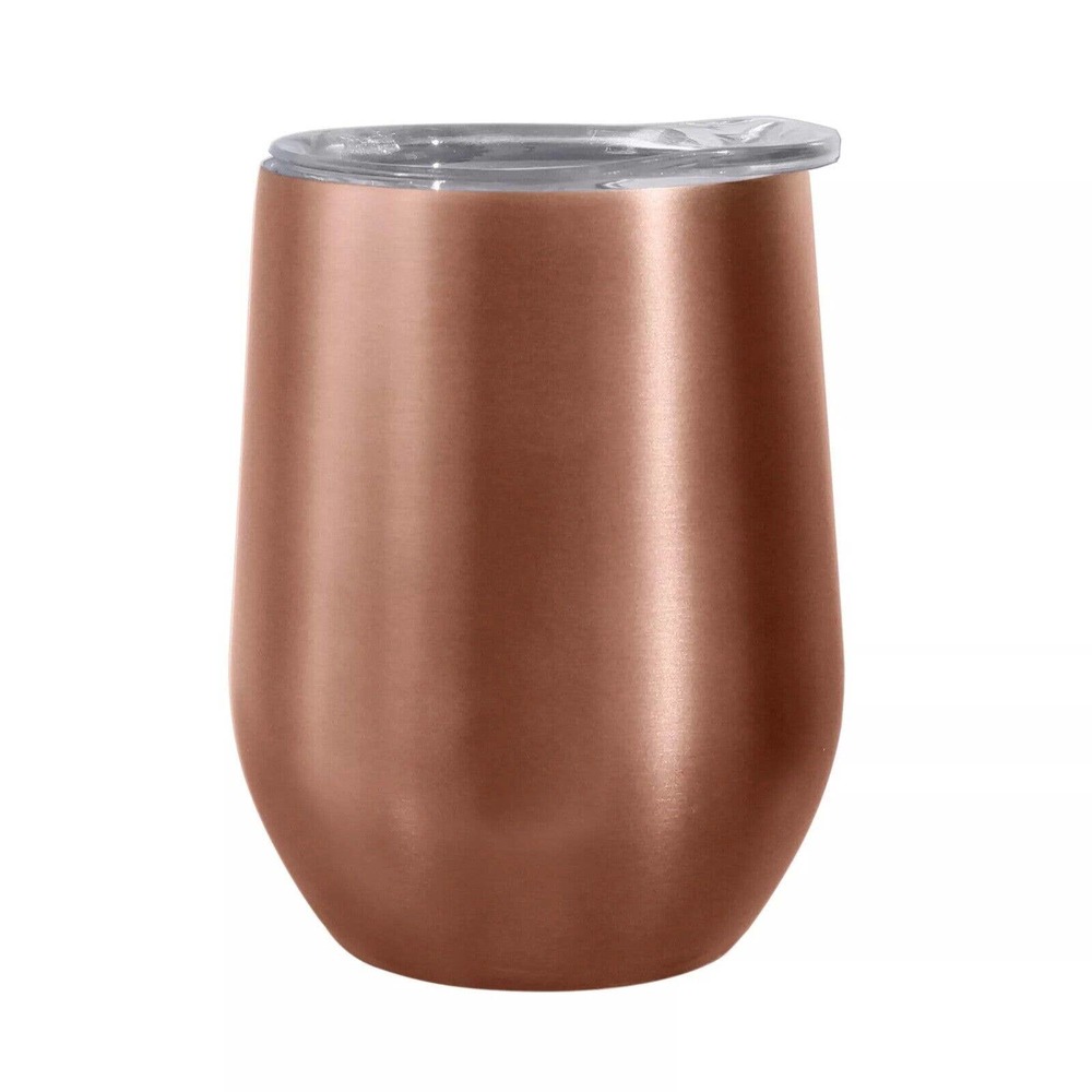 Stainless Steel Wine Tumbler with Clear Lid in Rose Gold